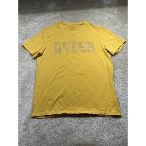 GUESS ECO Mens Slim Fit Graphic T-Shirt Mustard Yellow Textured Logo Size XXL